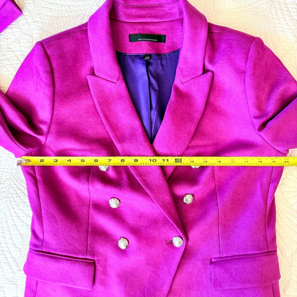 Bold Magenta Preppy Career Faux Suede Double Breasted Studio Blazer WHBM Size 12 - Picture 13 of 17